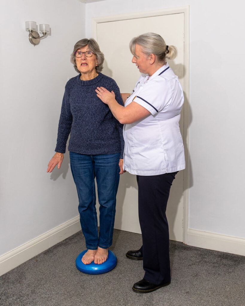 Balancing on a wobble cushion